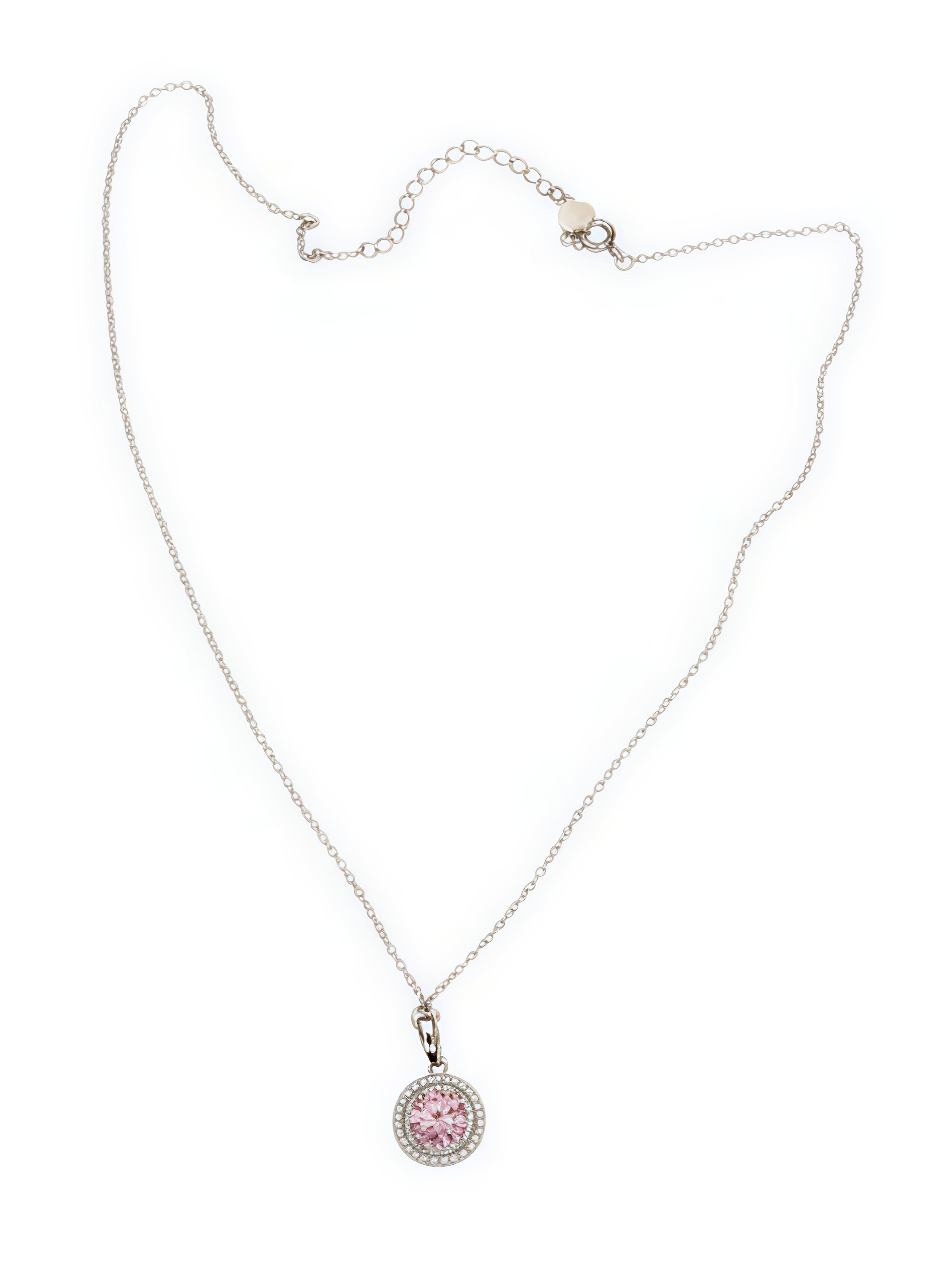 Shining pink moissanite gemstone halo pendant with fine silver chain